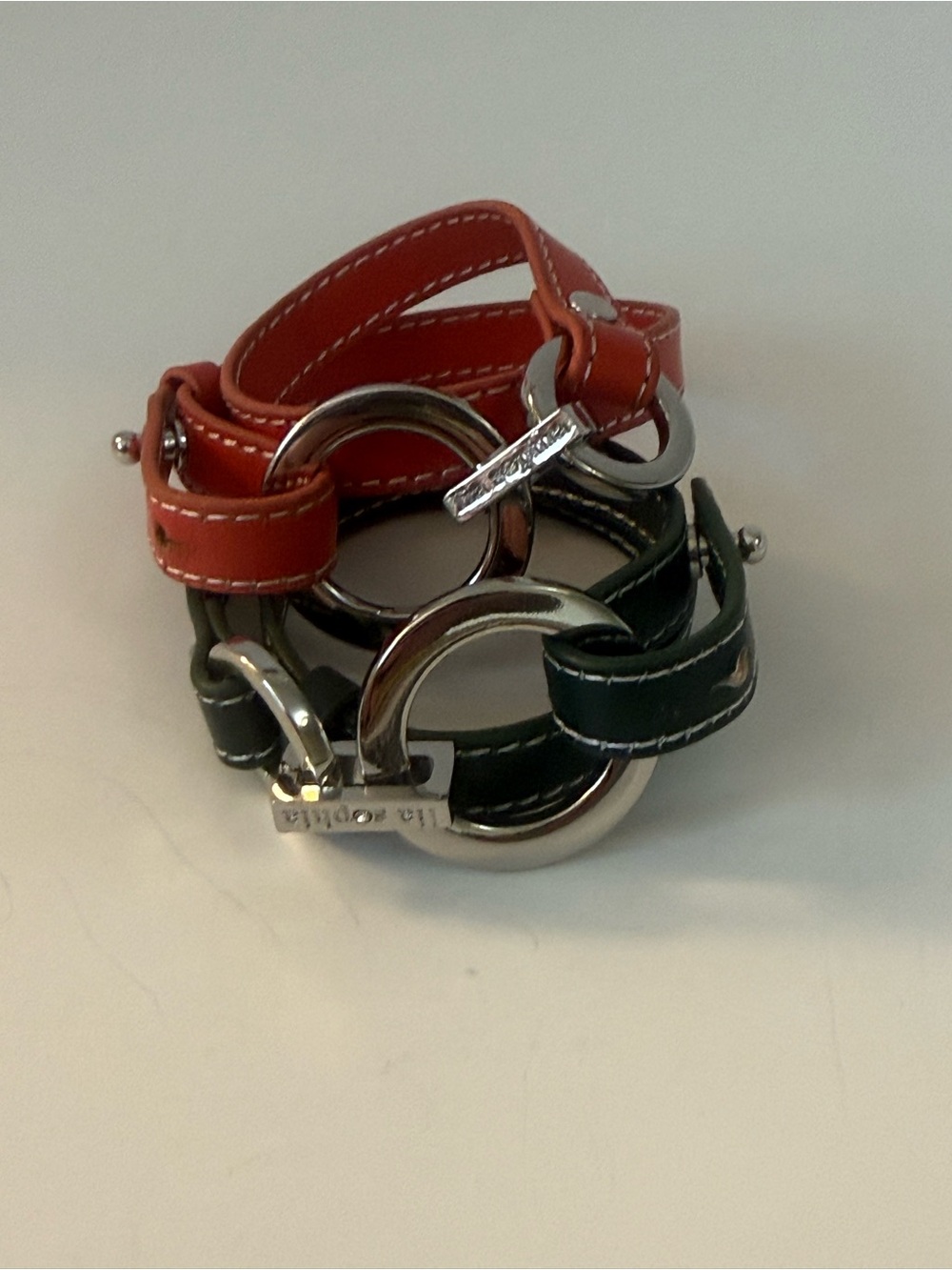 Lia Sophia Orange/Red and Dark Green Leather Wrap Bracelet Lot